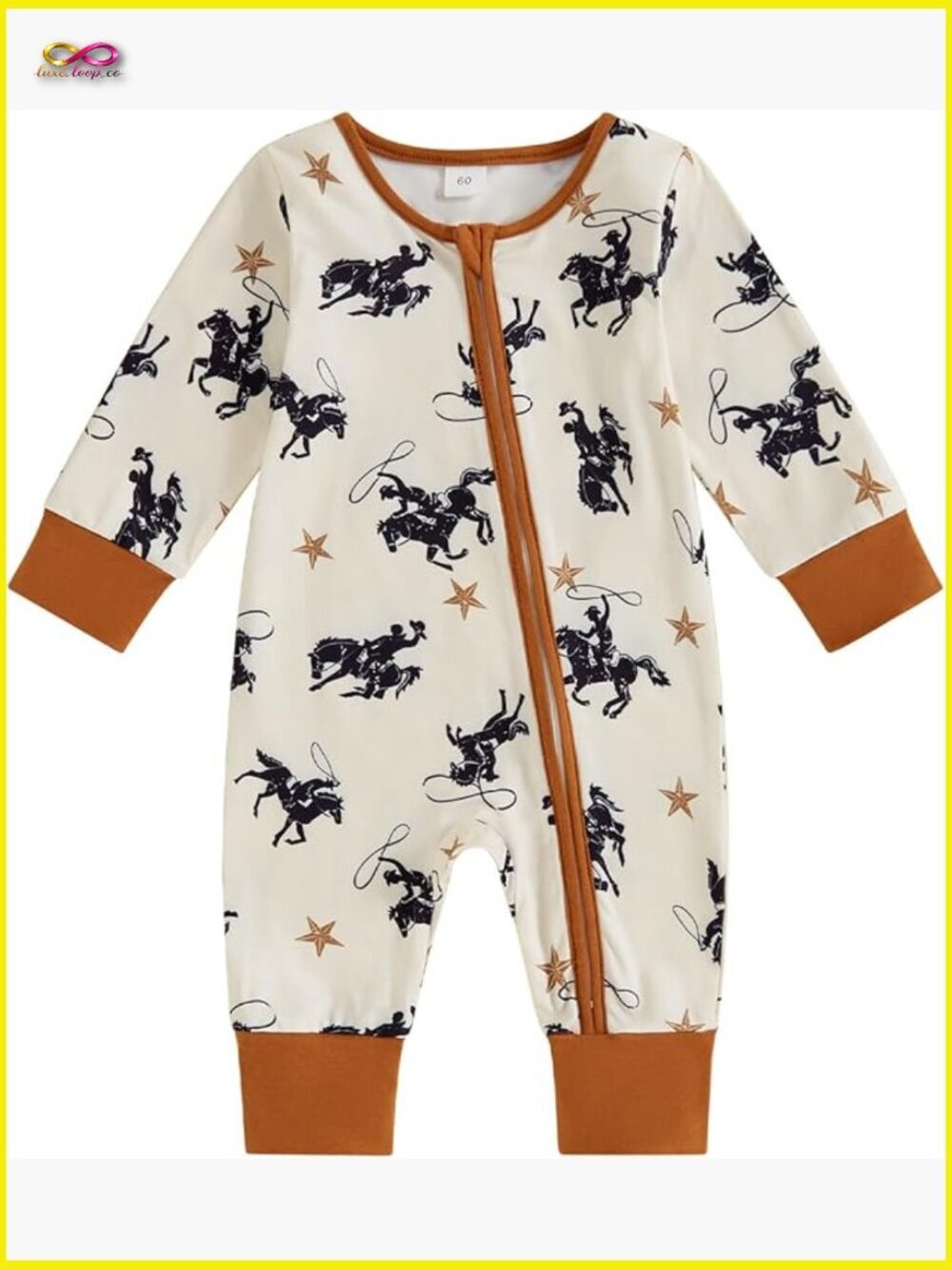 Crew Neck Long Sleeve Baby Romper Zipper Jumpsuit Cotton Blend Cute Print